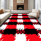 Bold Red Black White Houndstooth Check Rug