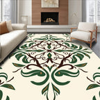Cream Green Brown Floral Damask Rug