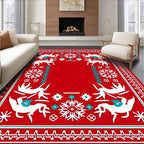 Bold Red Woodland Animal Snowflakes Rug