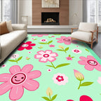Pink and Red Flowers on Mint Background Rug