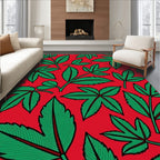 Vibrant Red Green Leafy Foliage Rug