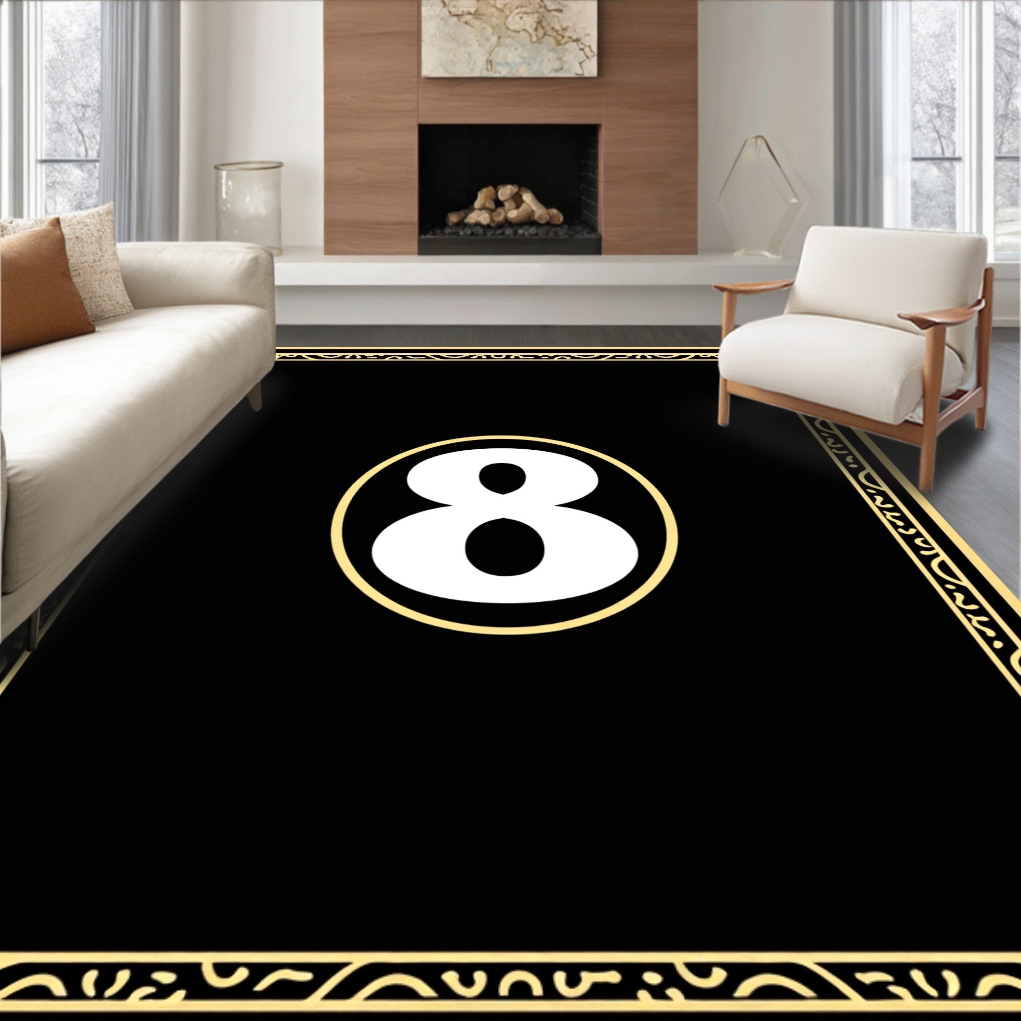 Bold Black White Number Eight Frame Rug