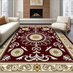 Rich Crimson Floral Scroll Medallion Rug