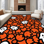 Spooky White Ghosts Orange Leafy Background Rug