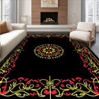 Red Yellow Floral Scroll Medallion Frame Rug