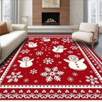 Joyful Red Snowman Snowflake Celebration Rug