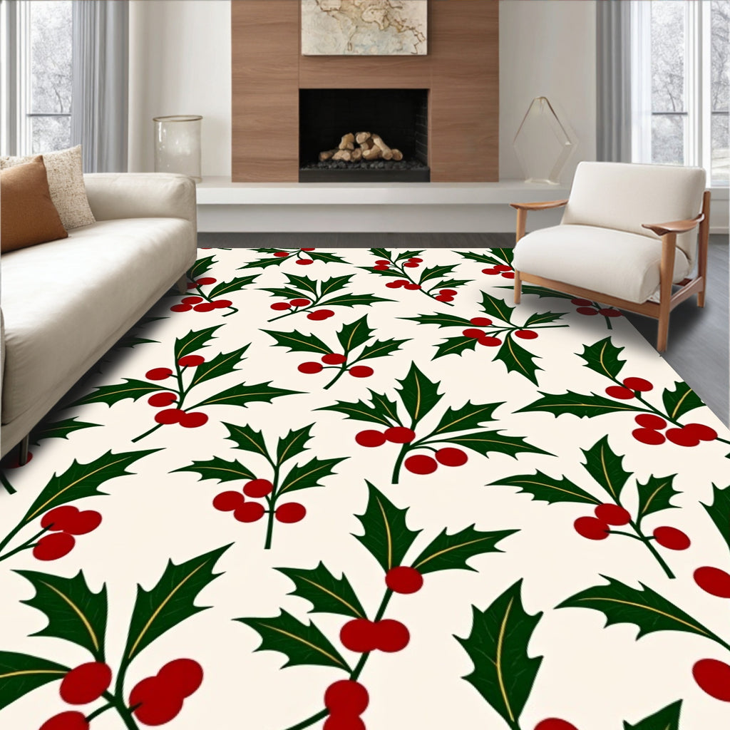 Festive Holly Berry Sprigs Rug