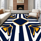 Bold Navy Yellow Geometric Diamond Rug