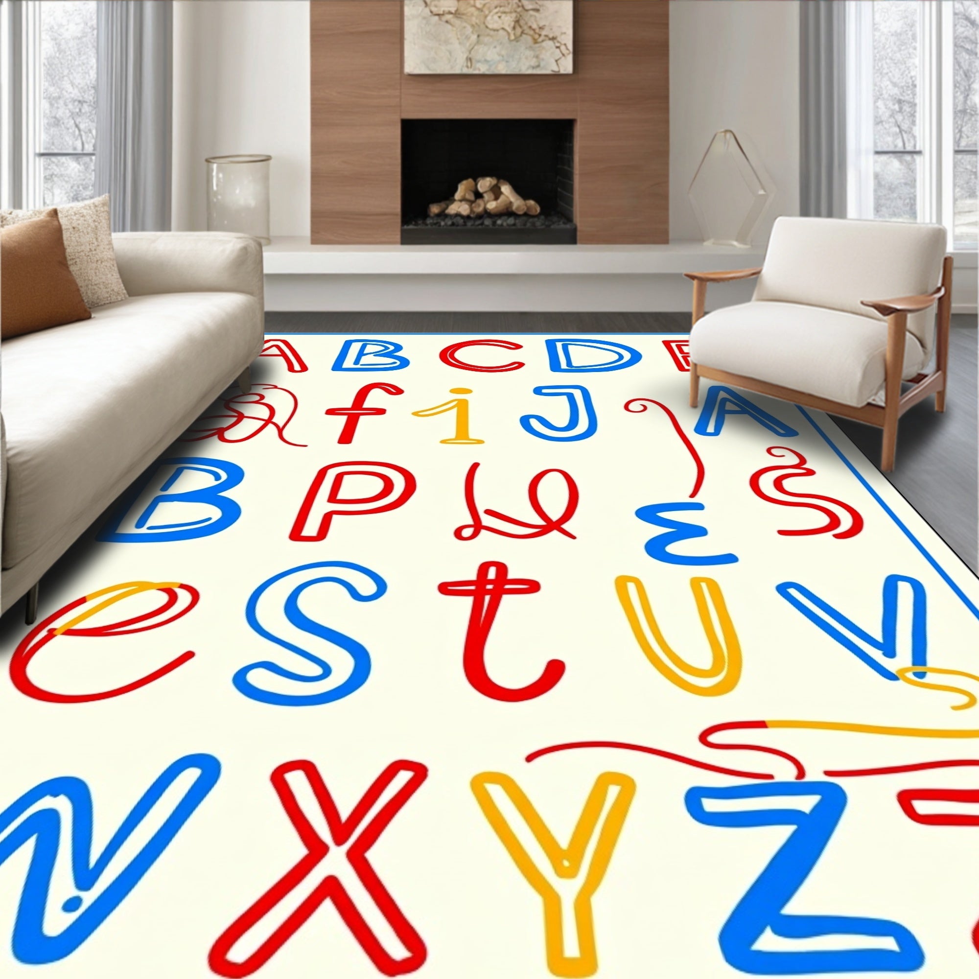 Playful Alphabet Red Blue Yellow Letters Rug