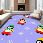 Whimsical Penguin Snowflakes Lavender Rug