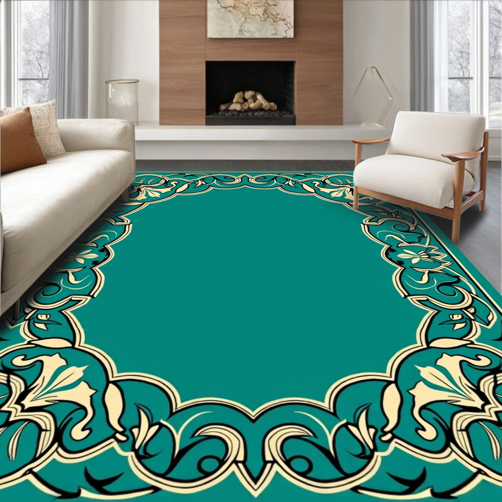 Ornate Teal and Cream Floral Arch Rug