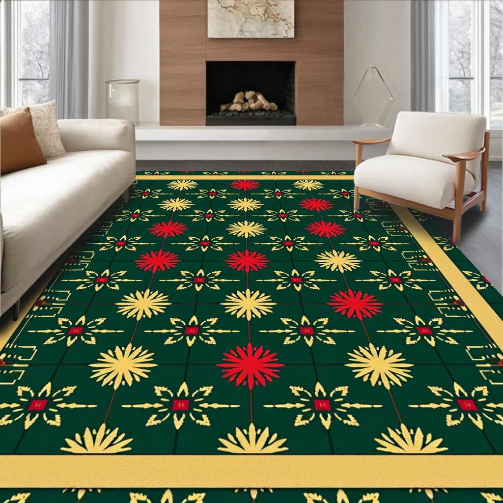 Autumn Red Yellow Starburst Collection Rug