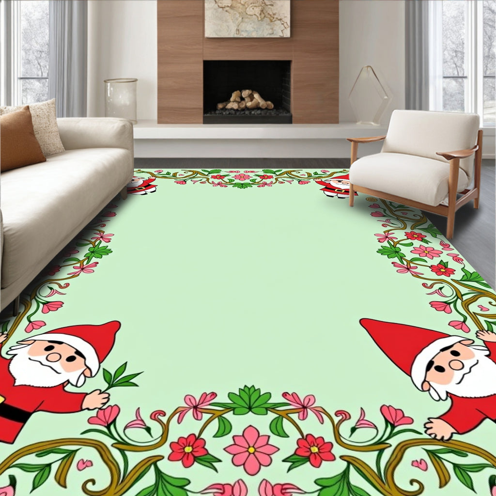 Whimsical Santa Gnome Floral Vine Rug