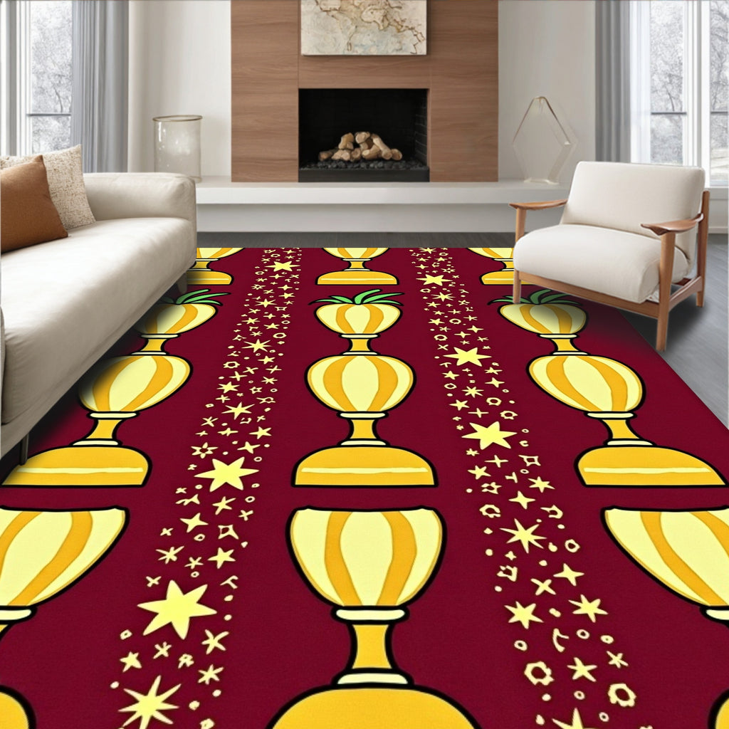 Golden Trophy Stars on Burgundy Background Rug