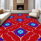 Red Blue Cyan Floral Lattice Rug