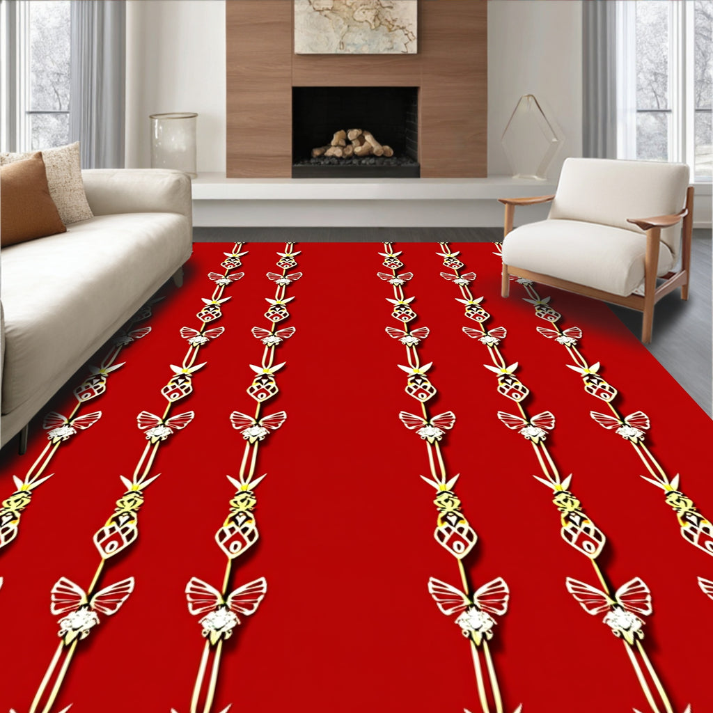 Crimson Red Ornate Vertical Medallion Rug