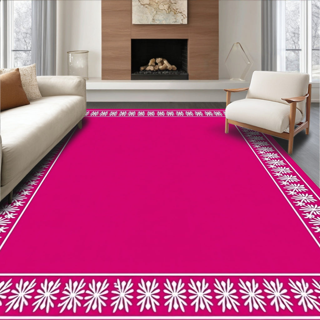Vibrant Fuchsia Floral Border Rug