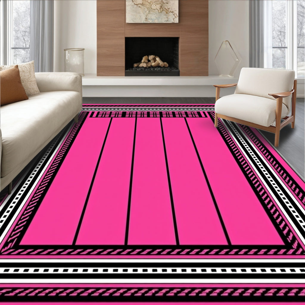 Hot Pink Vertical Stripe Geometric Rug
