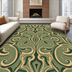Emerald Gold Scrolling Damask Rug
