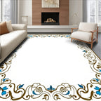 Golden Brown Blue Floral Scroll Rug