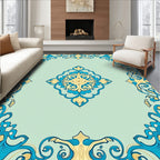 Luminous Teal Golden Floral Medallion Rug