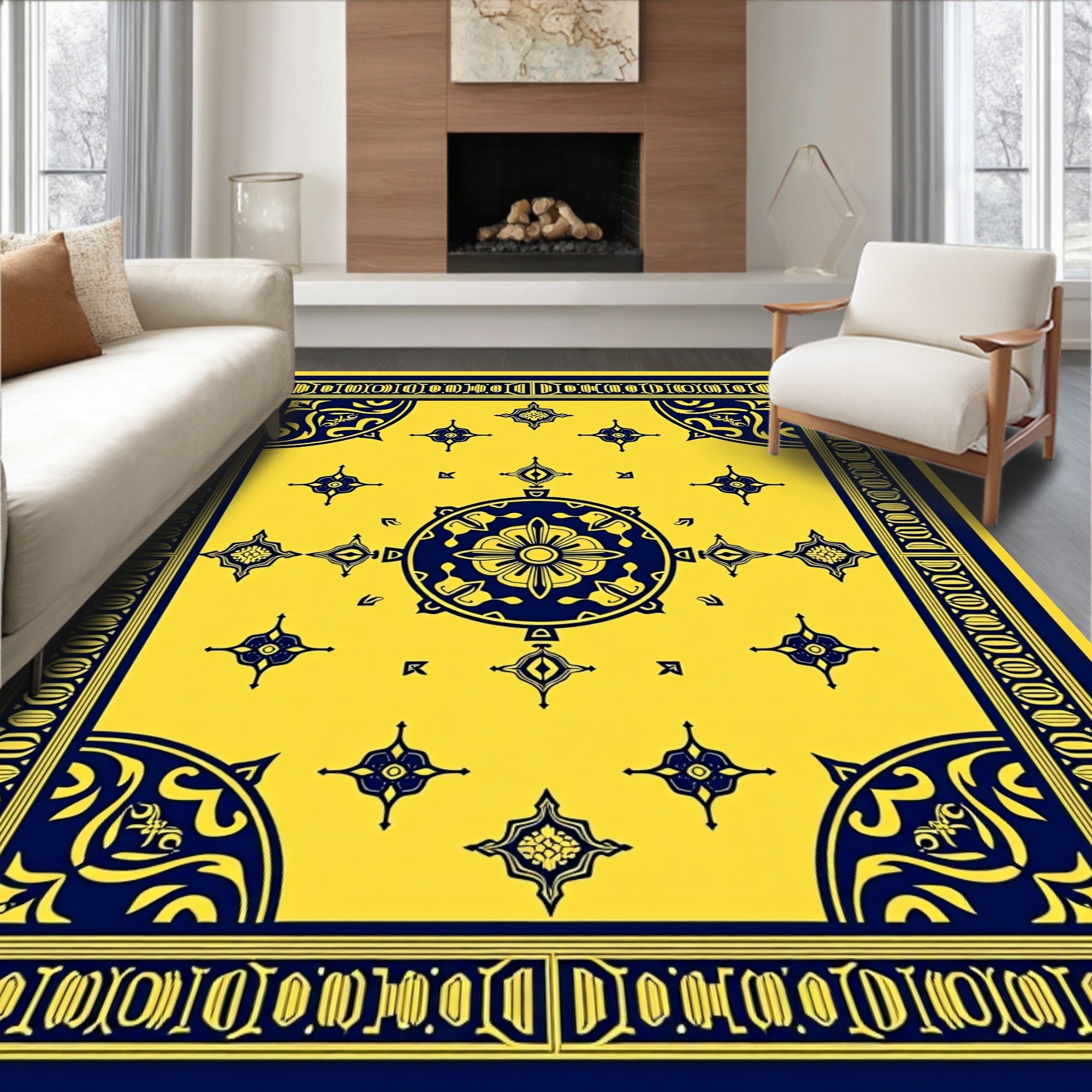 Golden Navy Mandala Medallion Rug
