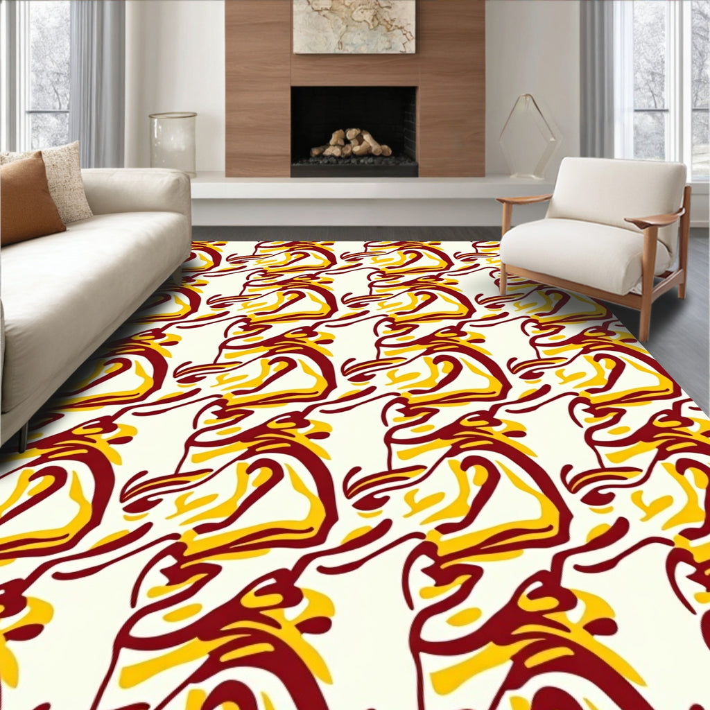 Crimson Yellow Swirl Abstraction Rug
