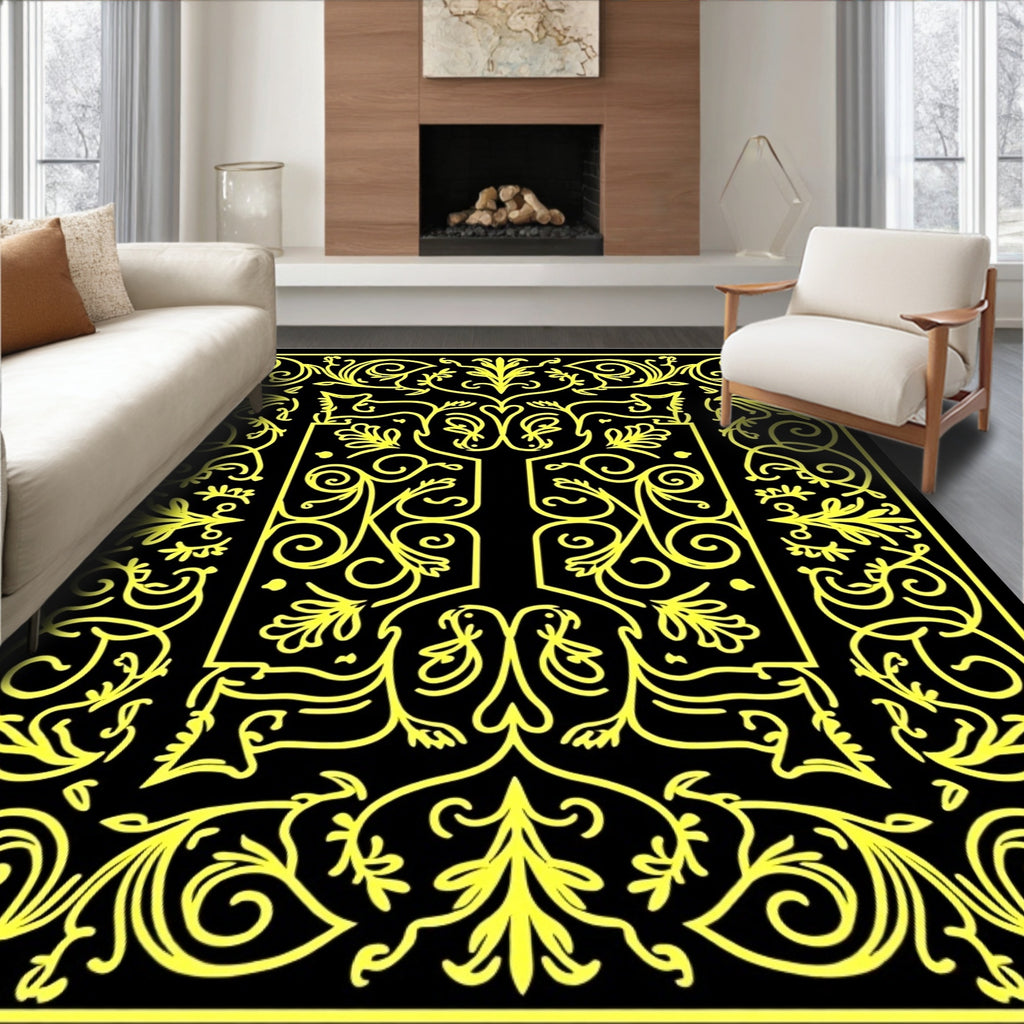 Yellow Floral Vine Frame Rug