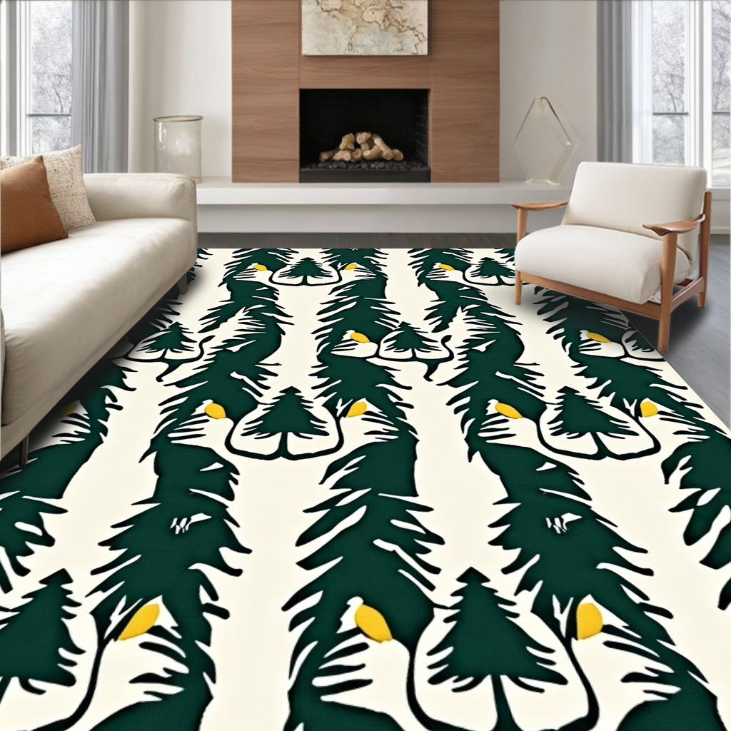 Dark Green Forest With Yellow Accent Rug