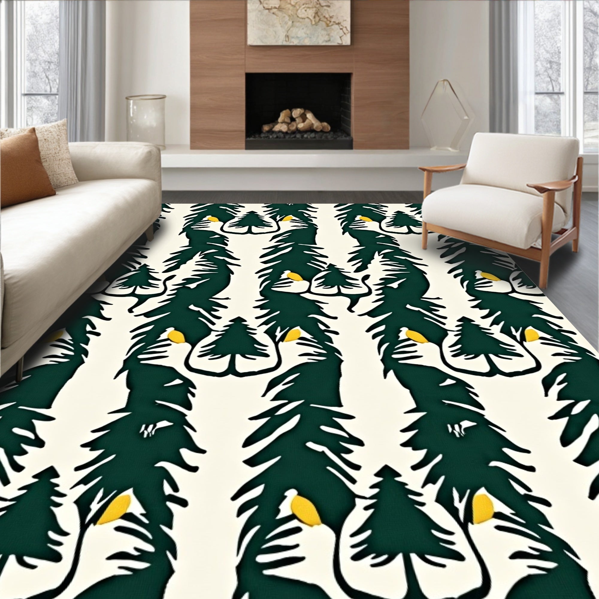 Dark Green Forest With Yellow Accent Rug