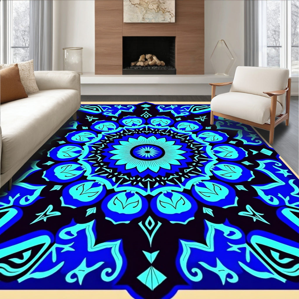 Vibrant Blue Floral Mandala Medallion Rug