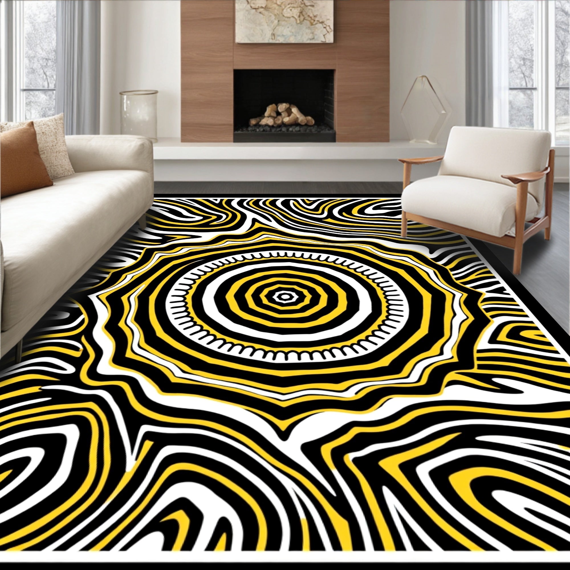 Bold Yellow Concentric Sunburst Rug