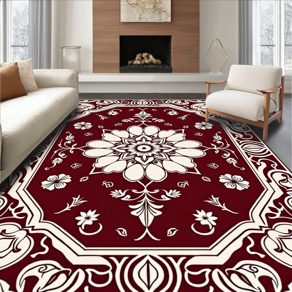 Crimson Botanical Emblem BorderRug Rug