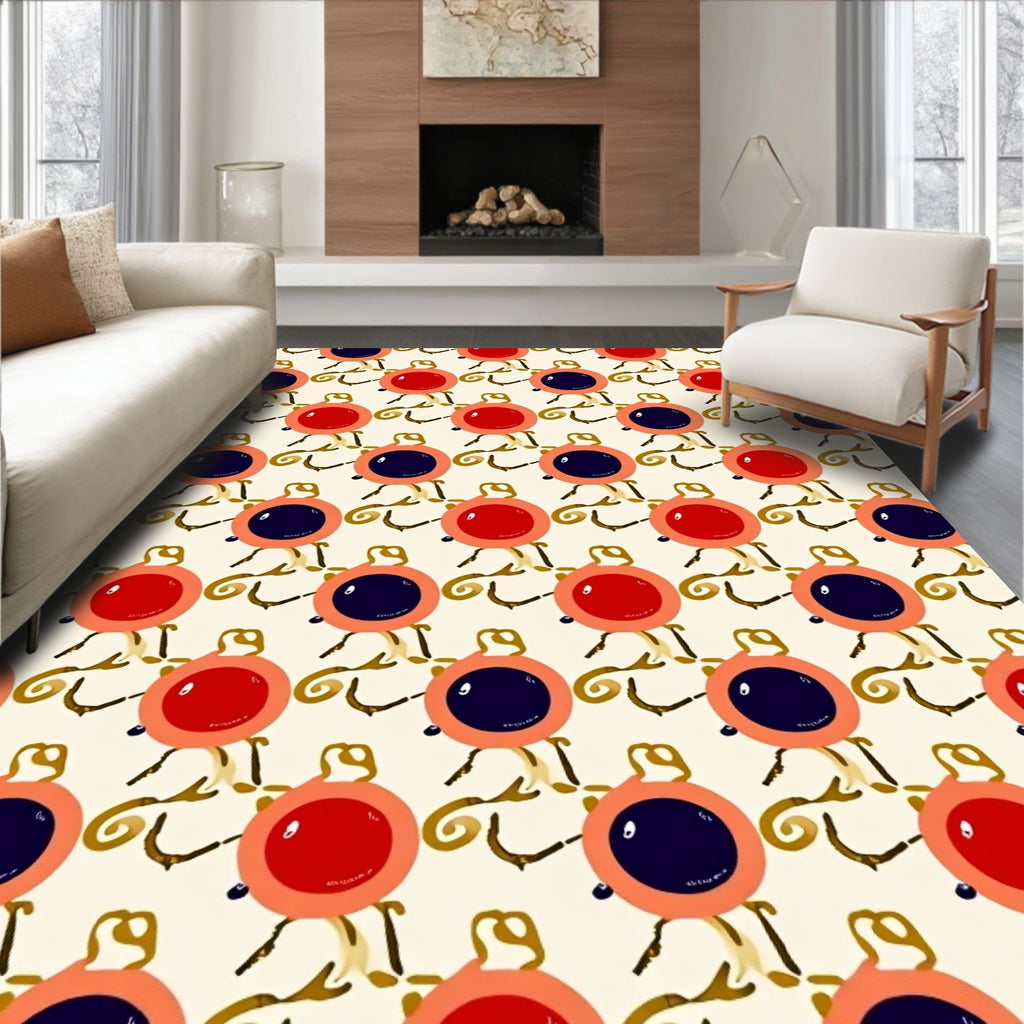 Red Blue Orb Whimsical Swirl Rug