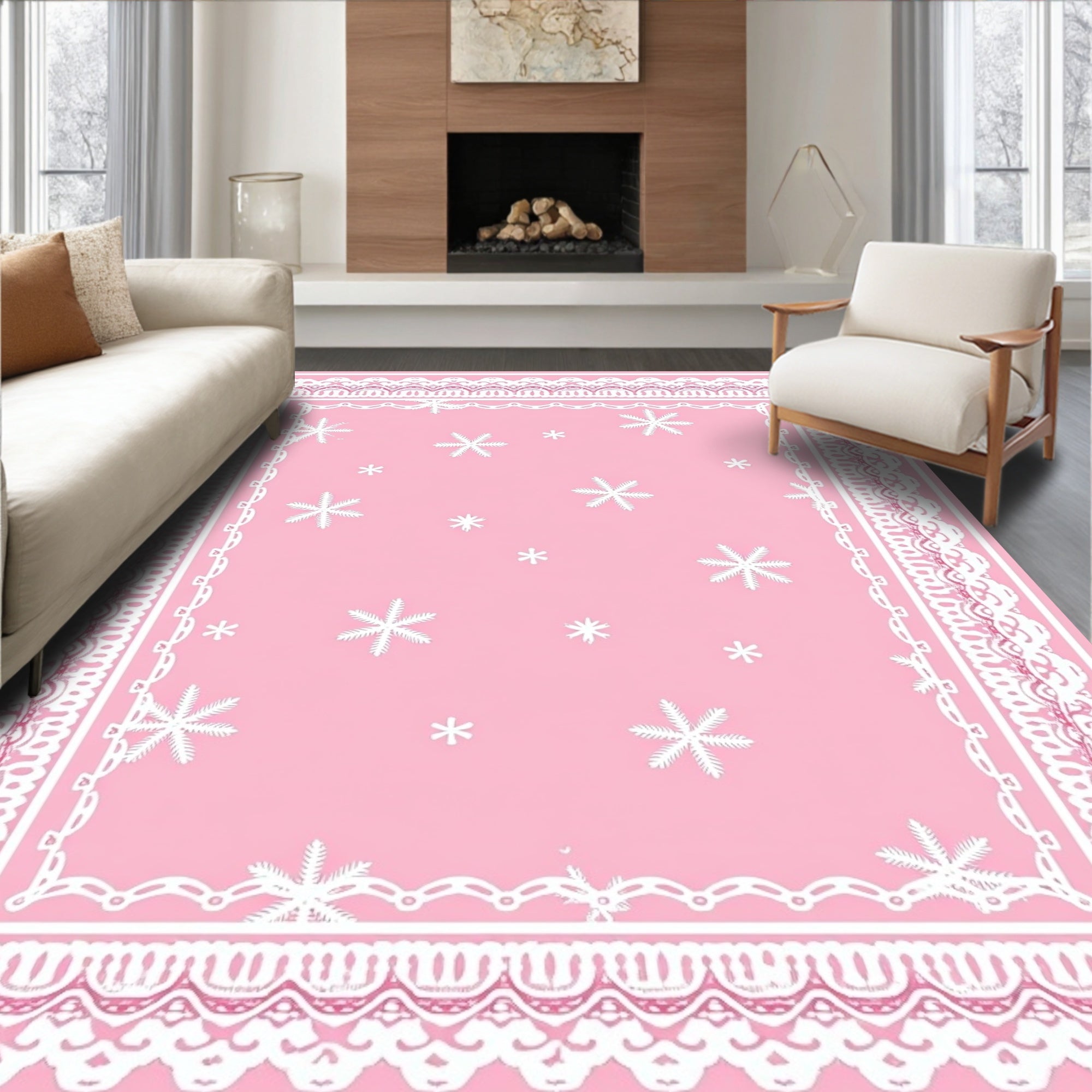 Pink Snowflake Lace Border Rug
