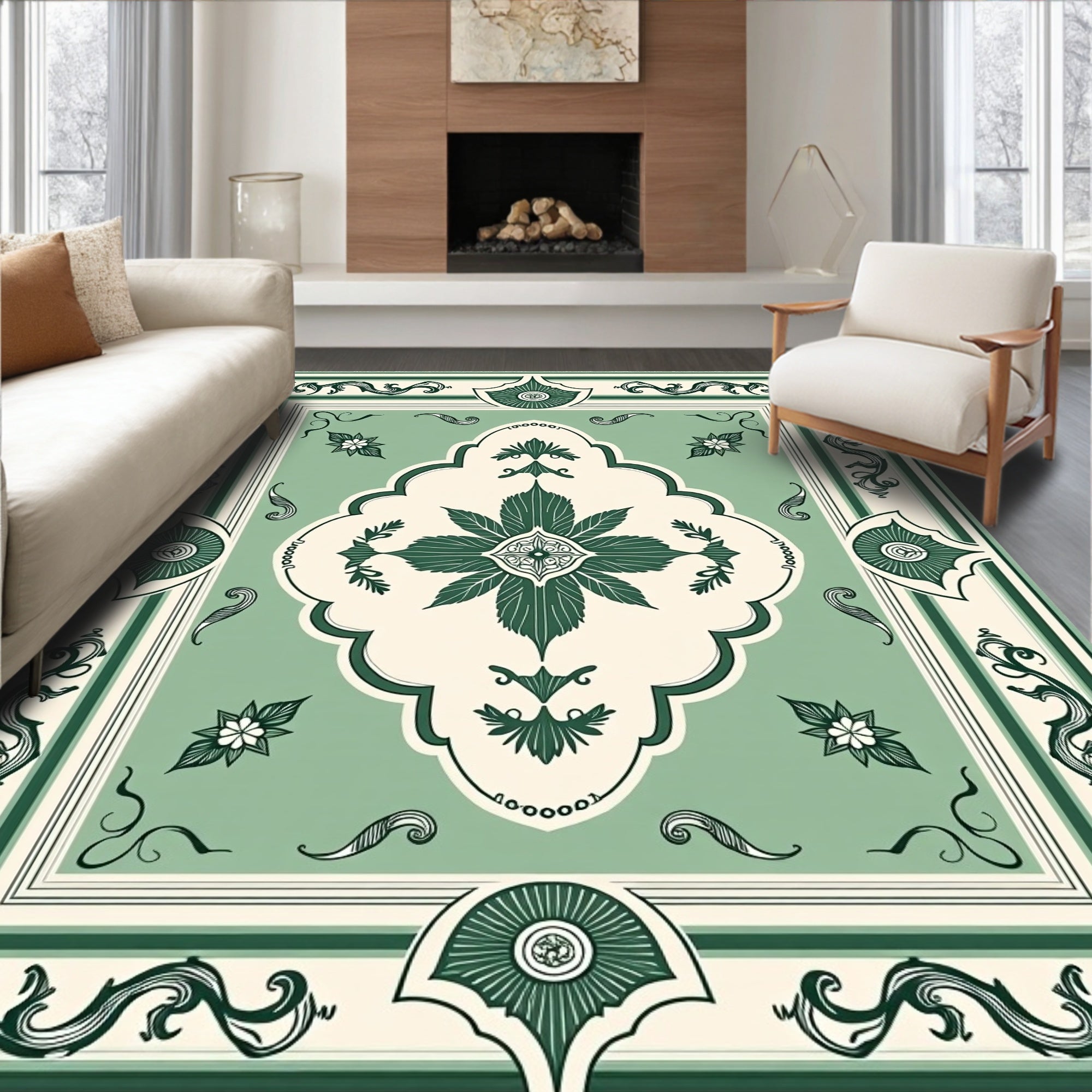 Sage Cream Floral Lattice Rug