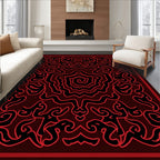 Crimson Black Abstract Swirl Rug