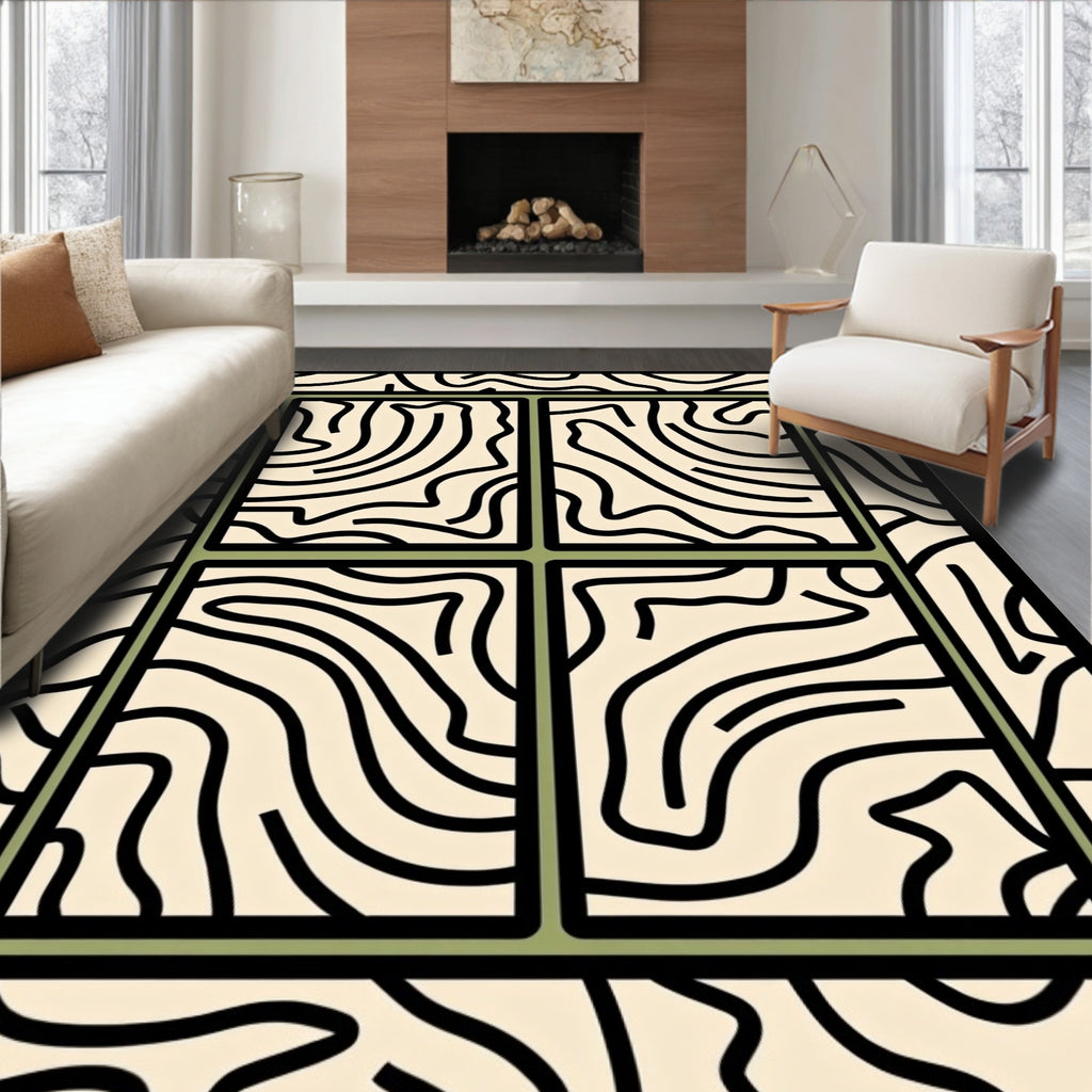 Abstract Cream Black Organic Window Rug