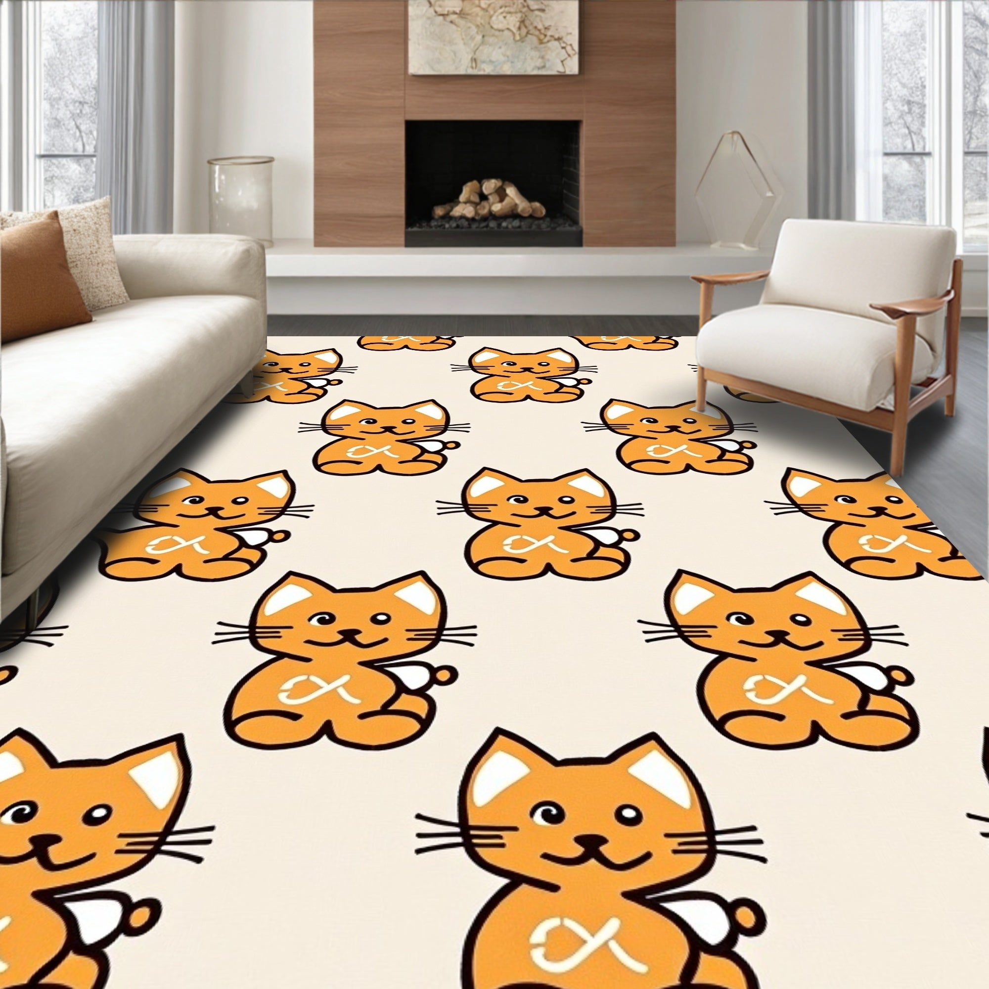 Cute Orange Cat Repeating Pattern Rug