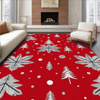 Red Abstract Winter Trees Snowflakes Rug