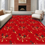 Festive Red Ribbon Green Leaf Garland Rug