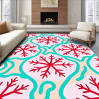 Red Snowflake Teal Arabesque Cream Rug