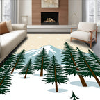 Winter Mountain Snowy Evergreen Forest Rug