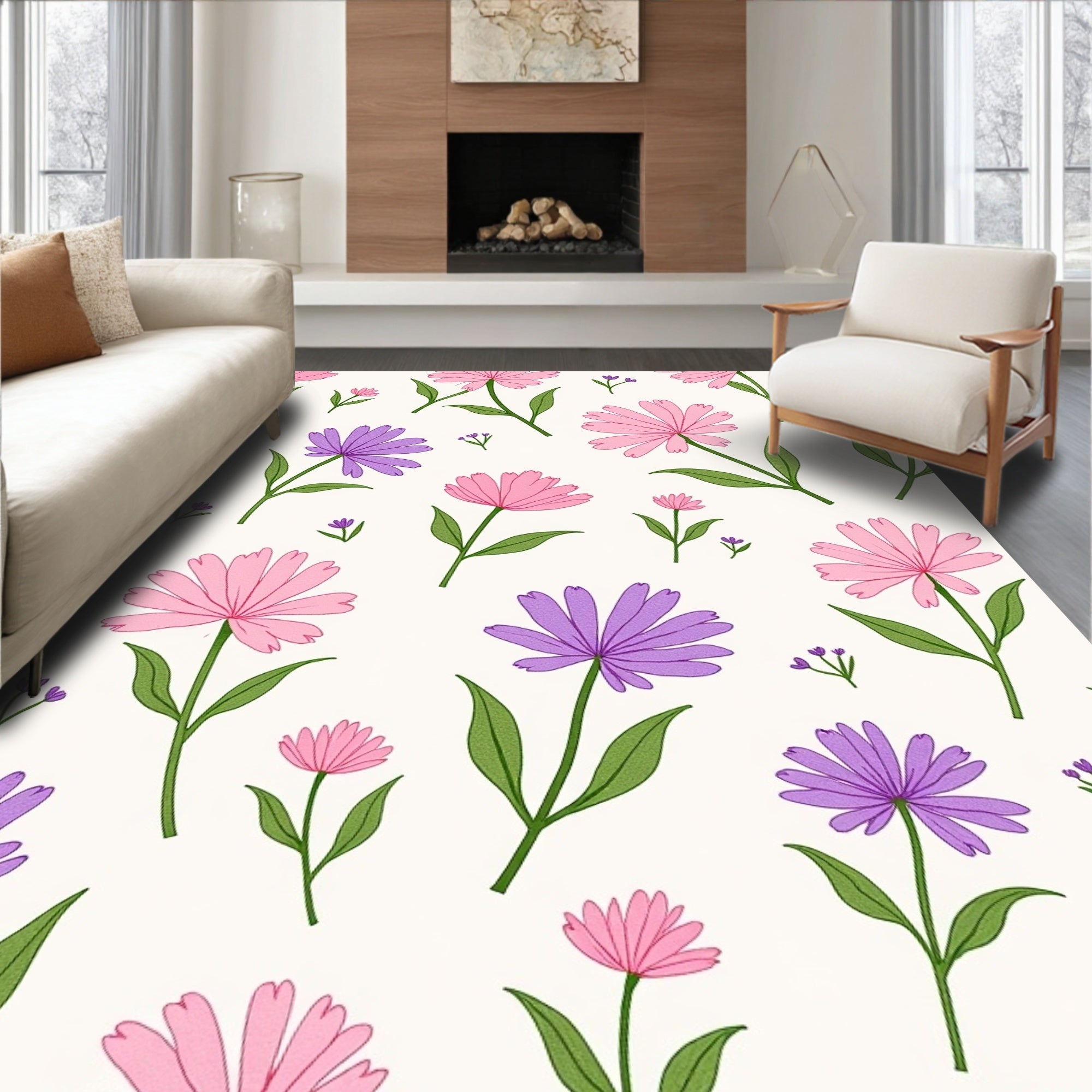 Pink Purple Daisy Garden Rug