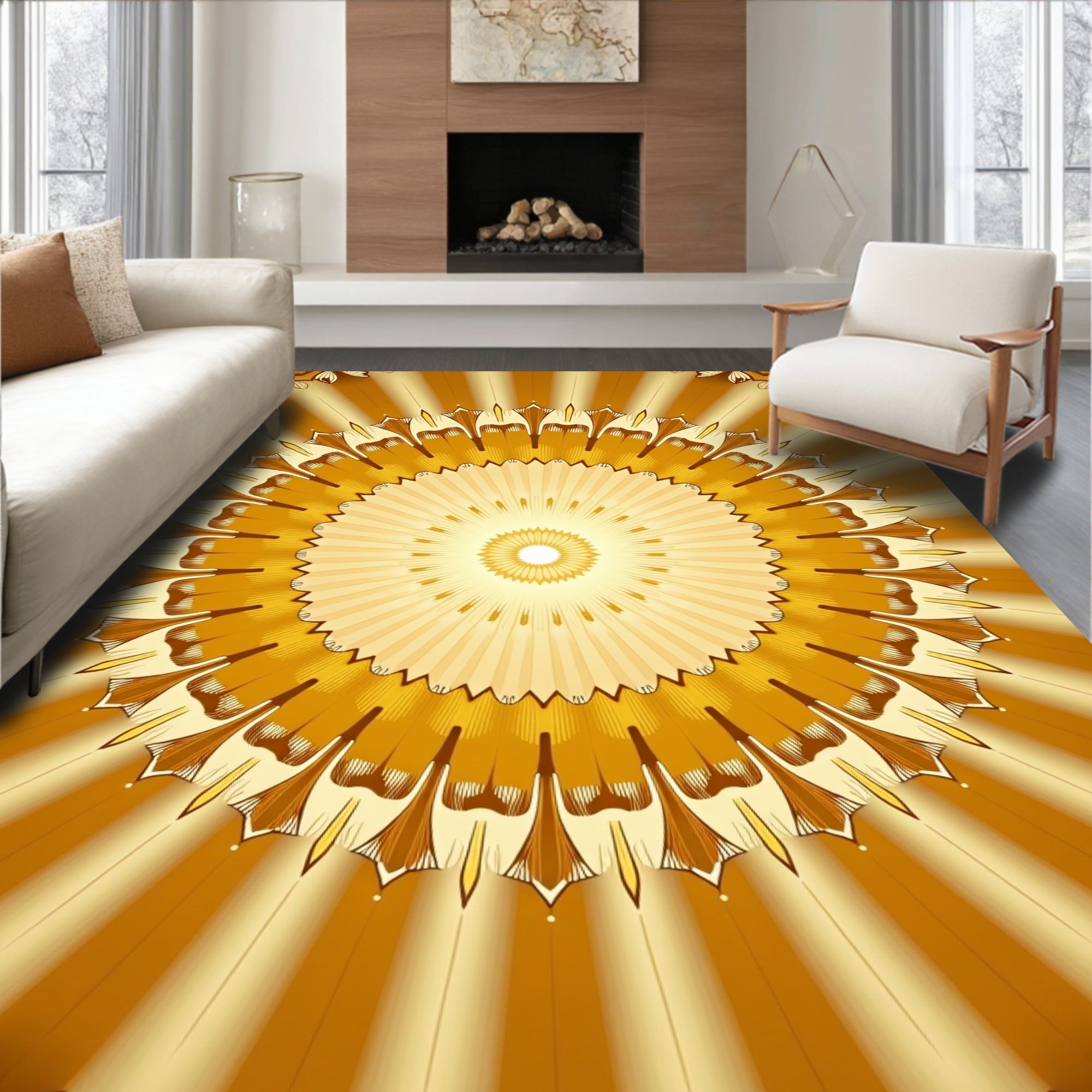 Golden Sunburst Medallion Bloom Rug