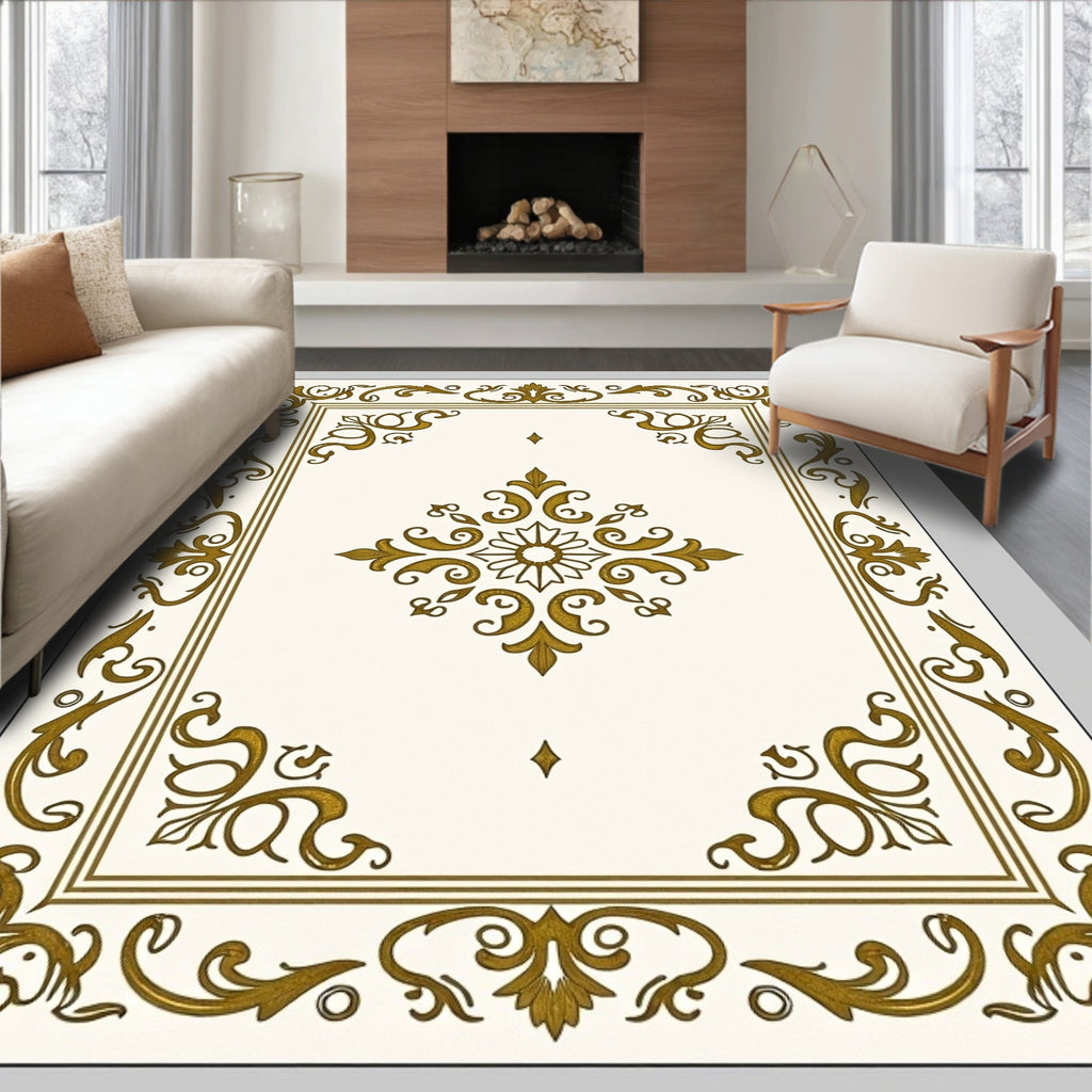 Gold Antique Floral Medallion Frame Rug