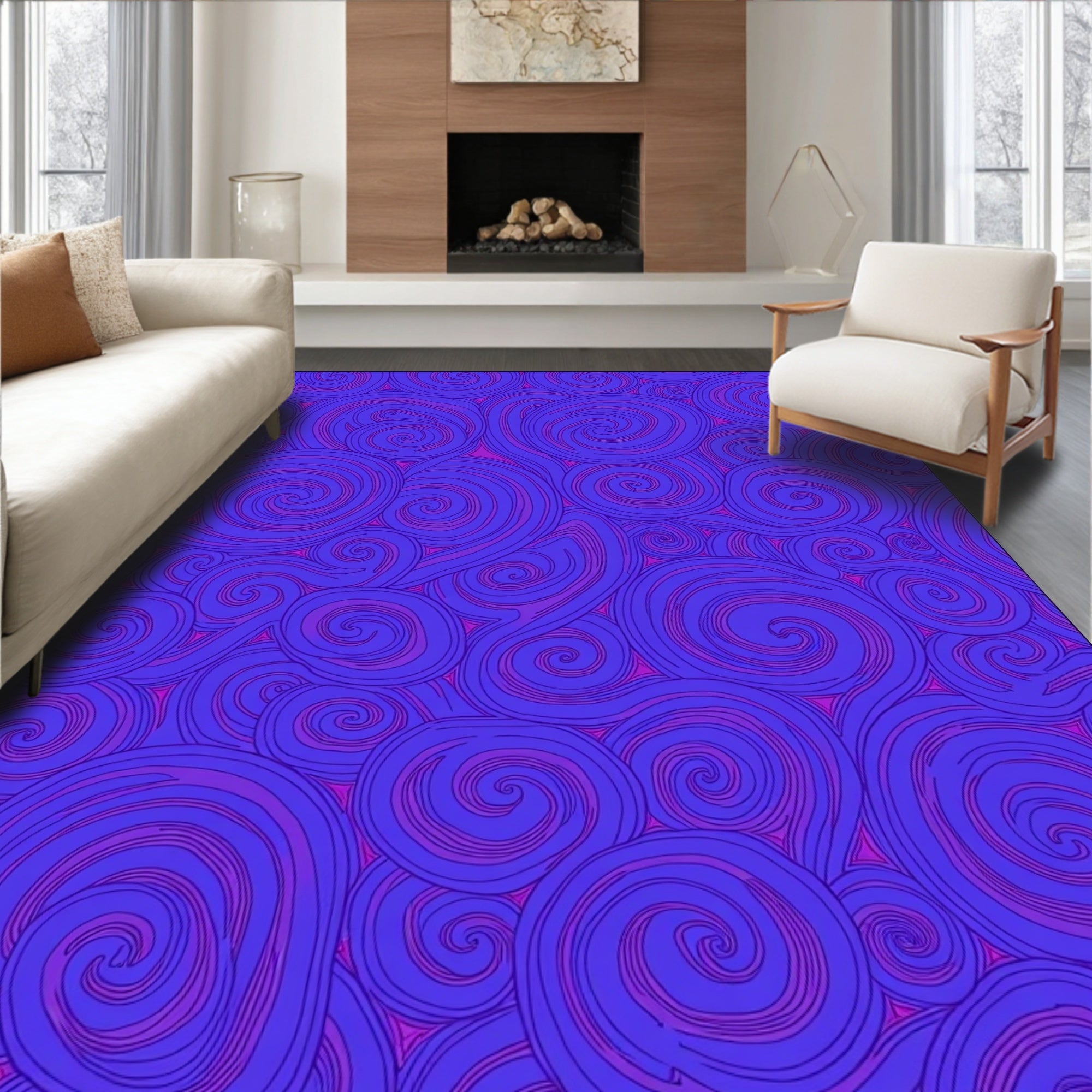 Vibrant Purple Swirl Abstract Rug
