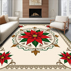 Red Poinsettia Floral Medallion Rug