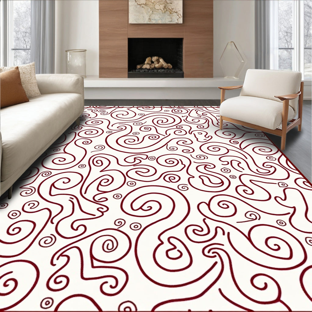 Crimson Swirls and Spirals Artwork Rug