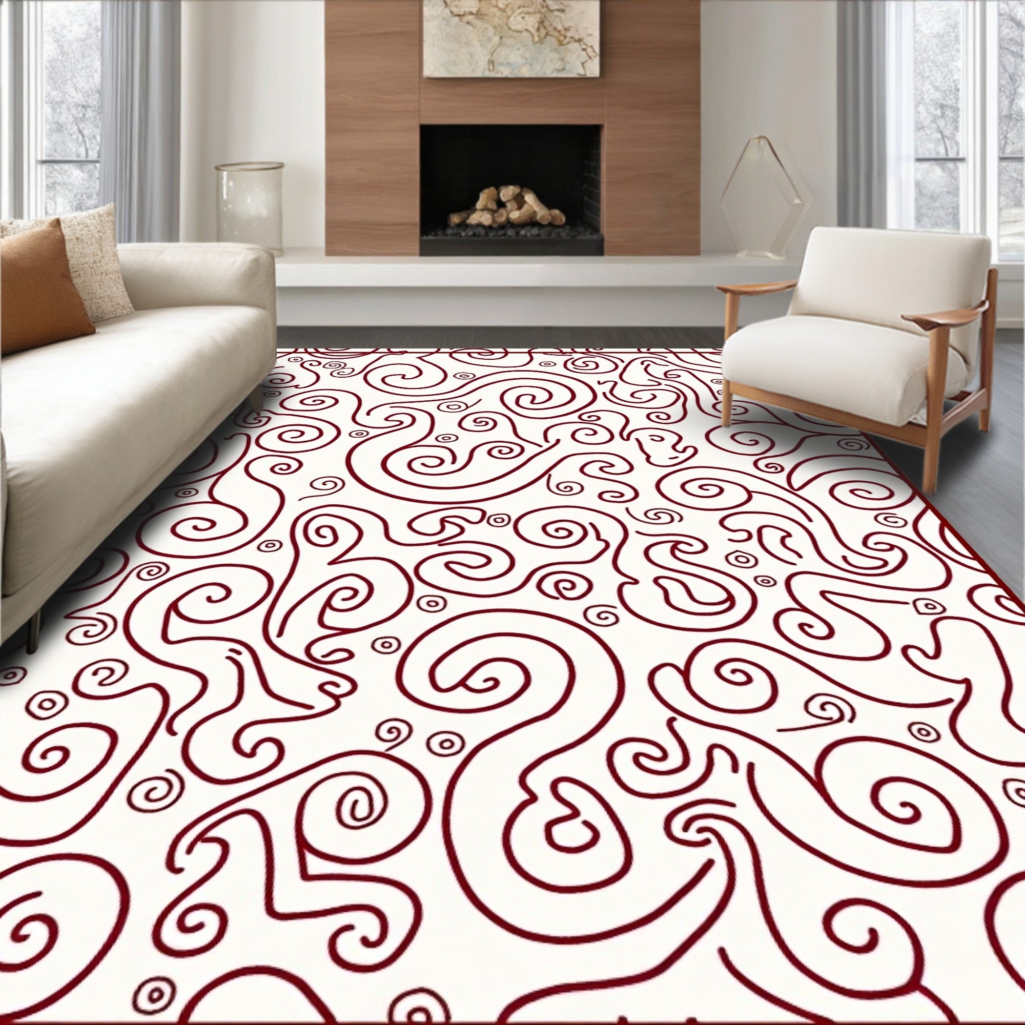 Crimson Swirls and Spirals Artwork Rug